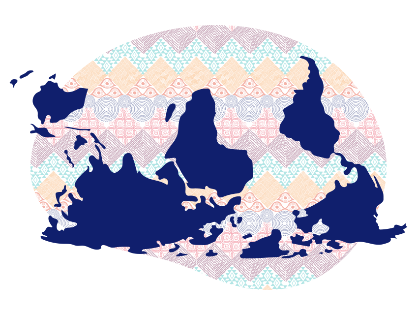 An upside down world map with patterns on the back.